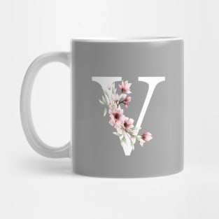 Letter V Monogram With Cherry Blossoms Mug